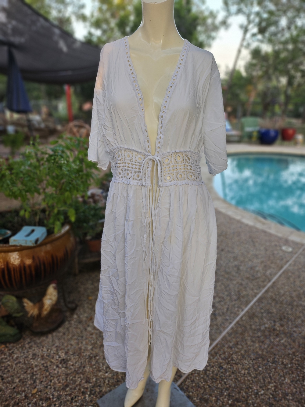White Crochet-Waist Swim Cover-Up Dress XL